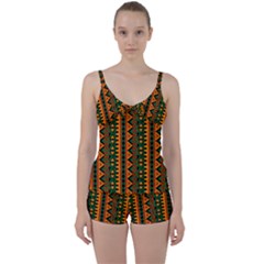 African Pattern Texture Tie Front Two Piece Tankini by Ravend