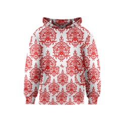 White And Red Ornament Damask Vintage Kids  Pullover Hoodie by ConteMonfrey