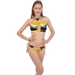 Background Abstract Horizon Cross Front Halter Bikini Set by Wegoenart