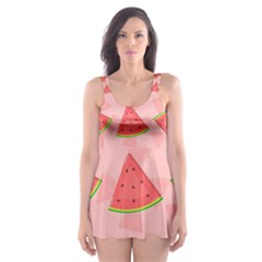 Background Watermelon Pattern Fruit Skater Dress Swimsuit by Wegoenart