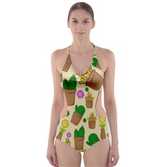 Cactus Cut-out One Piece Swimsuit by nateshop
