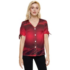 Red Abstract Scratched Doodle Grease Bow Sleeve Button Up Top by Wegoenart