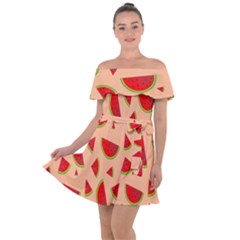 Fruit-water Melon Off Shoulder Velour Dress