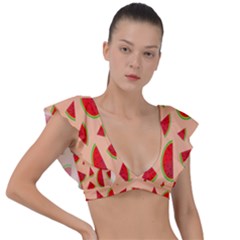 Fruit-water Melon Plunge Frill Sleeve Bikini Top by nateshop