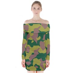 Pattern-camaouflage Long Sleeve Off Shoulder Dress