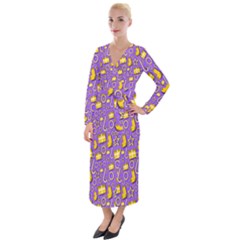 Pattern-purple-cloth Papper Pattern Velvet Maxi Wrap Dress by nateshop