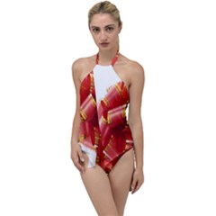 Red Ribbon Bow On White Background Go With The Flow One Piece Swimsuit by artworkshop