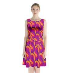 Retro-pattern Sleeveless Waist Tie Chiffon Dress by nateshop
