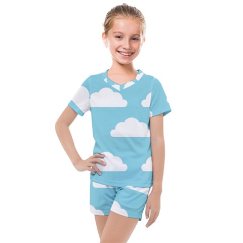 Clouds Blue Pattern Kids  Mesh Tee And Shorts Set by ConteMonfrey