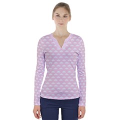 Little Clouds Pattern Pink V-neck Long Sleeve Top by ConteMonfrey