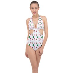 Christmas-santaclaus Halter Front Plunge Swimsuit by nateshop