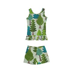 Seamless-forest-pattern-cartoon-tree Kids  Boyleg Swimsuit by nateshop