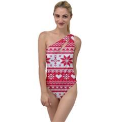 Nordic-seamless-knitted-christmas-pattern-vector To One Side Swimsuit by nateshop
