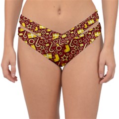 Pattern Paper Fabric Wrapping Double Strap Halter Bikini Bottom by Ravend