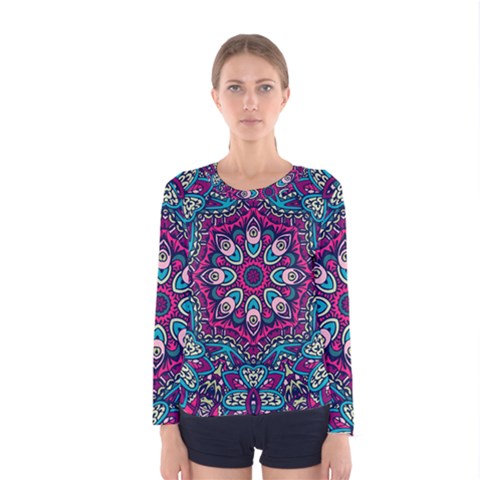 Purple, Blue And Pink Eyes Women s Long Sleeve Tee by ConteMonfrey
