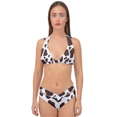 Cow Spots Brown White Double Strap Halter Bikini Set by ConteMonfrey