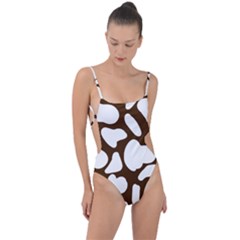 Brown White Cow Tie Strap One Piece Swimsuit by ConteMonfrey