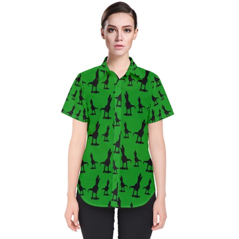 Green Dinos Women s Short Sleeve Shirt by ConteMonfrey