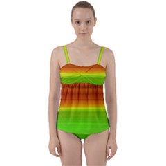 Orange And Green Blur Abstract Print Twist Front Tankini Set by dflcprintsclothing