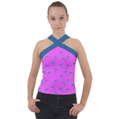 Pink And Blue, Cute Dolphins Pattern, Animals Theme Cross Neck Velour Top by Casemiro