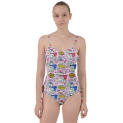 Seamless Pattern With Many Funny Cute Superhero Dinosaurs T-rex Mask Cloak With Comics Style Sweetheart Tankini Set by Ravend