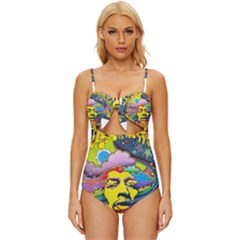 Psychedelic Rock Jimi Hendrix Knot Front One-piece Swimsuit by Jancukart