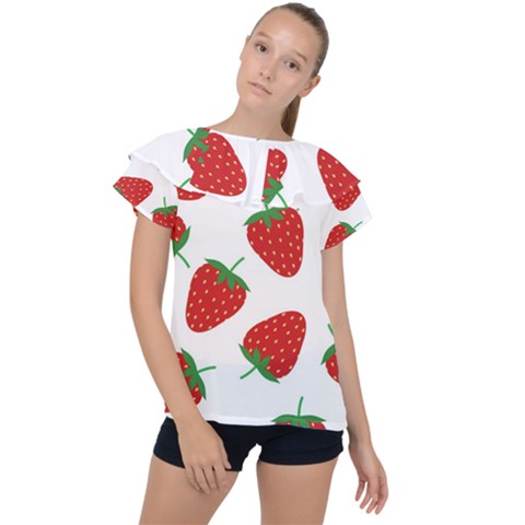 Seamless-pattern-fresh-strawberry Ruffle Collar Chiffon Blouse by Jancukart