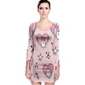 Cartoon-cute-valentines-day-doodle-heart-love-flower-seamless-pattern-vector Long Sleeve Bodycon Dress View1