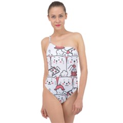 Cute-cat-chef-cooking-seamless-pattern-cartoon Classic One Shoulder Swimsuit