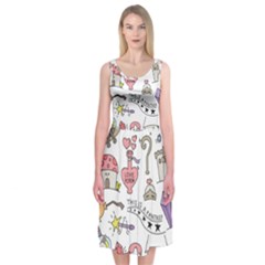 Fantasy-things-doodle-style-vector-illustration Midi Sleeveless Dress