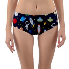 Big Set Cute Astronaut Space Planet Star Alien Rockets Ufo Constellation Satellite Moon Reversible Mid-waist Bikini Bottoms by Wegoenart