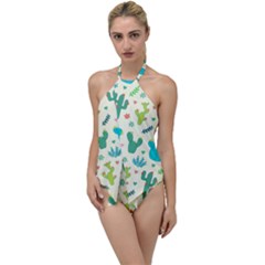 Cactus Succulent Floral Seamless Pattern Go With The Flow One Piece Swimsuit by Wegoenart