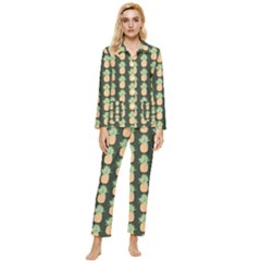 Pineapple Green Womens  Long Sleeve Velvet Pocket Pajamas Set by ConteMonfrey