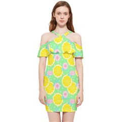Green Lemons Shoulder Frill Bodycon Summer Dress by ConteMonfrey