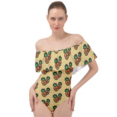 Pastel Pineapple Off Shoulder Velour Bodysuit  by ConteMonfrey