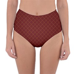 Diagonal Dark Red Small Plaids Geometric  Reversible High-waist Bikini Bottoms by ConteMonfrey