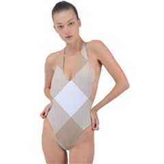 Clean Brown White Plaids Backless Halter One Piece Swimsuit by ConteMonfrey