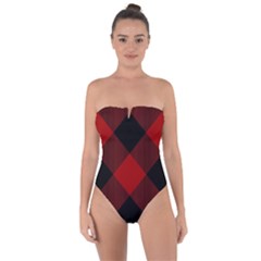 Black And Dark Red Plaids Tie Back One Piece Swimsuit by ConteMonfrey