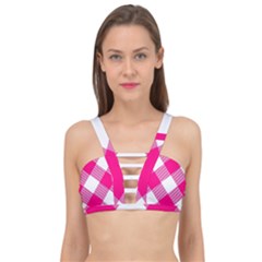 Pink And White Diagonal Plaids Cage Up Bikini Top by ConteMonfrey