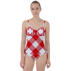 Red And White Diagonal Plaids Sweetheart Tankini Set by ConteMonfrey