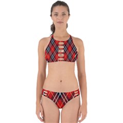 Black, Red, White Diagonal Plaids Perfectly Cut Out Bikini Set by ConteMonfrey