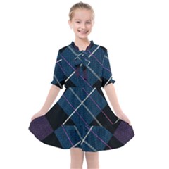 Modern Blue Plaid Kids  All Frills Chiffon Dress by ConteMonfrey