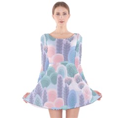 Abstract Seamless Pattern With Winter Forest Background Long Sleeve Velvet Skater Dress