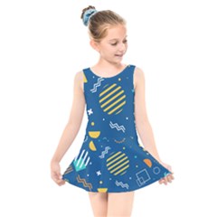 Flat-design-geometric-shapes-background Kids  Skater Dress Swimsuit by Wegoenart