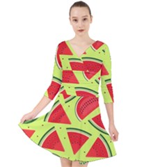 Pastel Watermelon   Quarter Sleeve Front Wrap Dress by ConteMonfrey