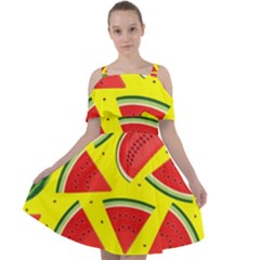 Yellow Watermelon   Cut Out Shoulders Chiffon Dress by ConteMonfrey