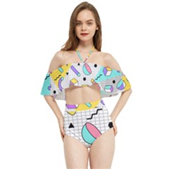 Tridimensional-pastel-shapes-background-memphis-style Halter Flowy Bikini Set  by Wegoenart