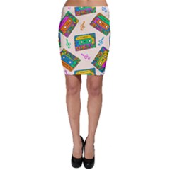 Seamless Pattern With Colorfu Cassettes Hippie Style Doodle Musical Texture Wrapping Fabric Vector Bodycon Skirt
