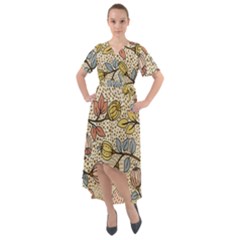 Seamless Pattern With Flower Bird Front Wrap High Low Dress by Wegoenart