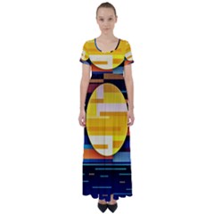 Background Abstract Horizon High Waist Short Sleeve Maxi Dress by Ravend